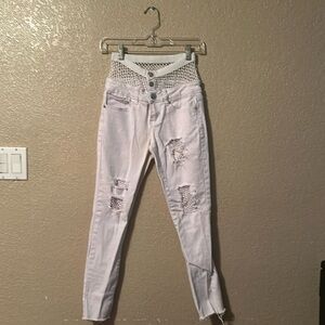 VIP fishnet white jeans 3/4